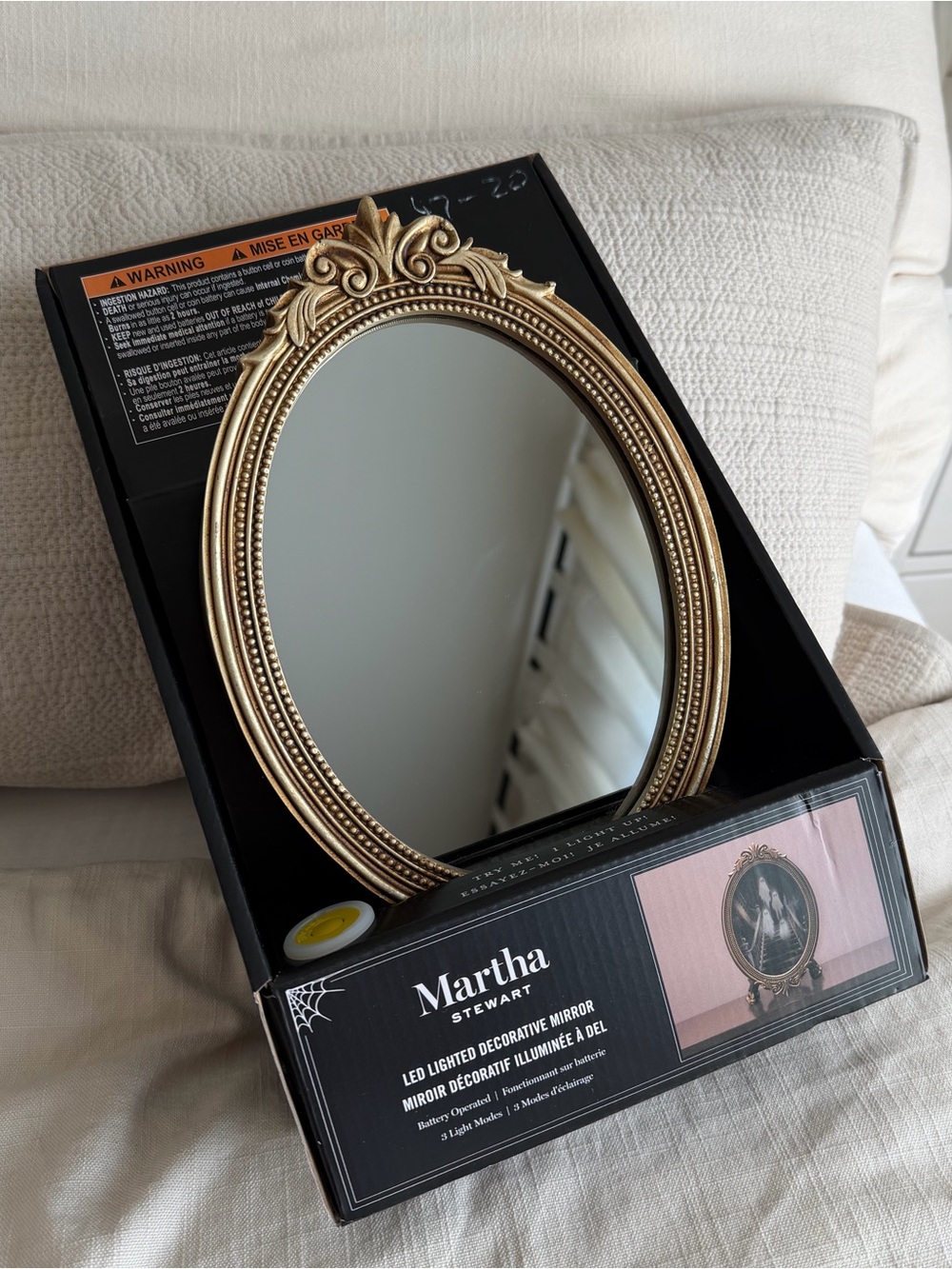 NWT Martha Stewart GHOST MIRROR Gold Beaded Oval LED Decorative Mirror FallDecor